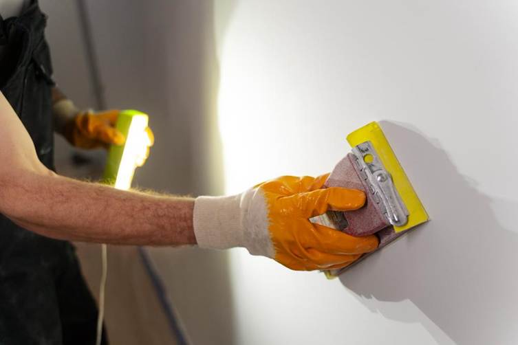 Homem utilizando lixadeira para drywall
